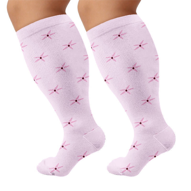 Plus Size Elegant Floral Compression Socks(3 Pairs) - Pink - 4XL - image 8