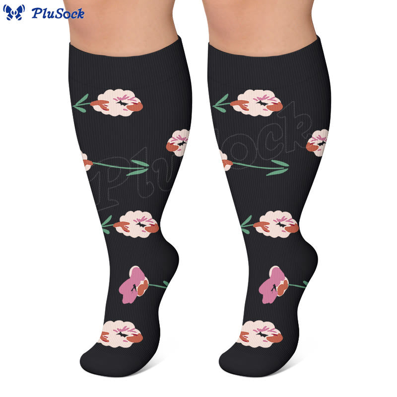 Plus Size Elegant Floral Compression Socks(3 Pairs) - image 3