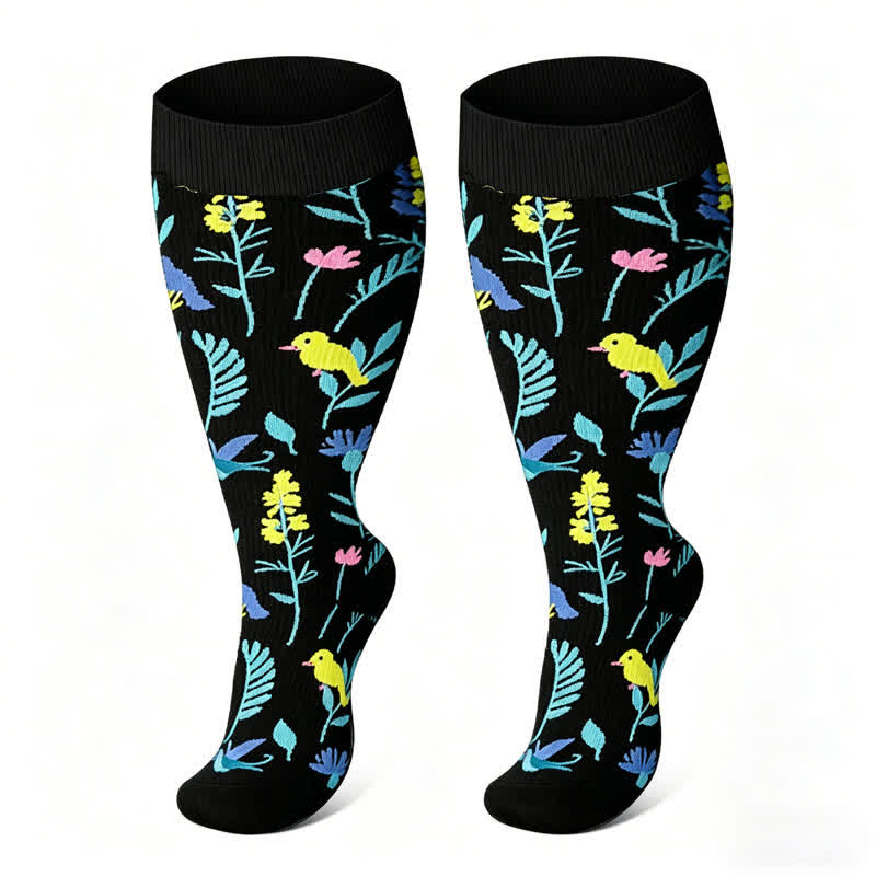 Plus Size Painted Flowers Compression Socks(3 Pairs) - image 4