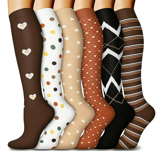 Heart Dots Star Compression Socks(6 Pairs) - Multicolor - L/XL - image 0