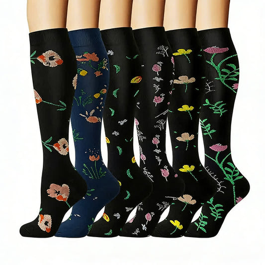 Floral Garden Embroidered Compression Socks(6 Pairs) - Multicolor - L/XL - image 0