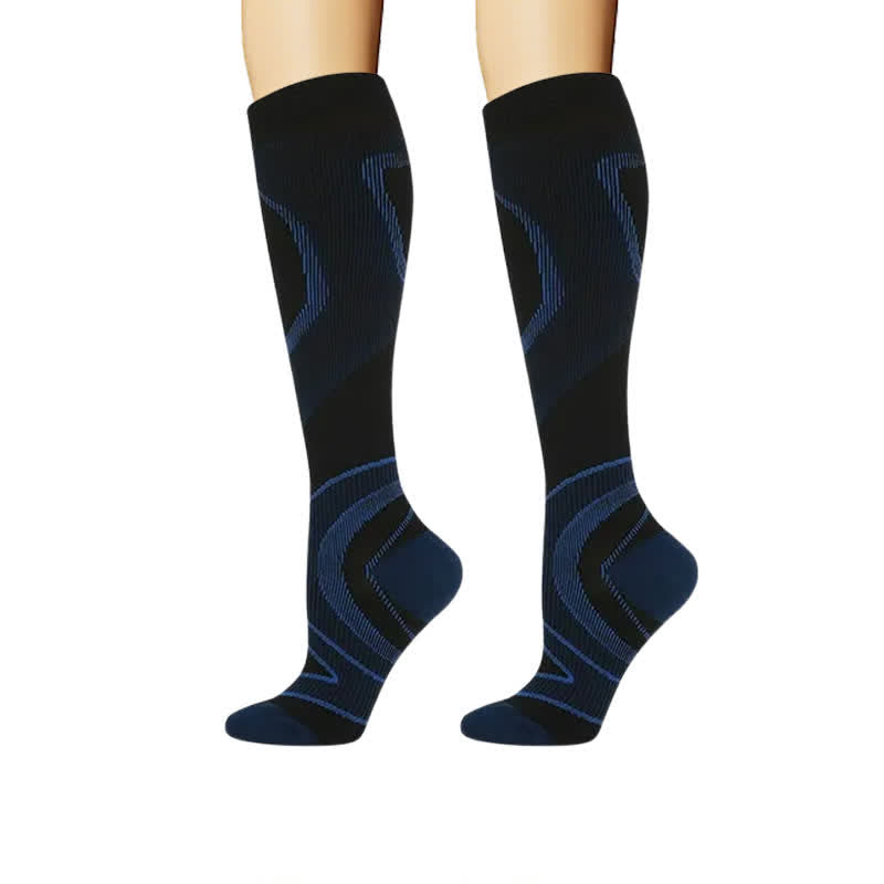 Sporty Geometric Line Compression Socks(4 Pairs) - Navy Blue - L/XL - image 2