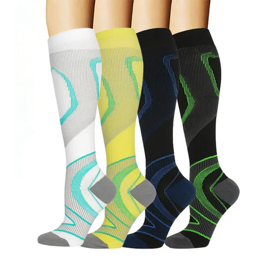 Sporty Geometric Line Compression Socks(4 Pairs) - Multicolor - L/XL - image 0