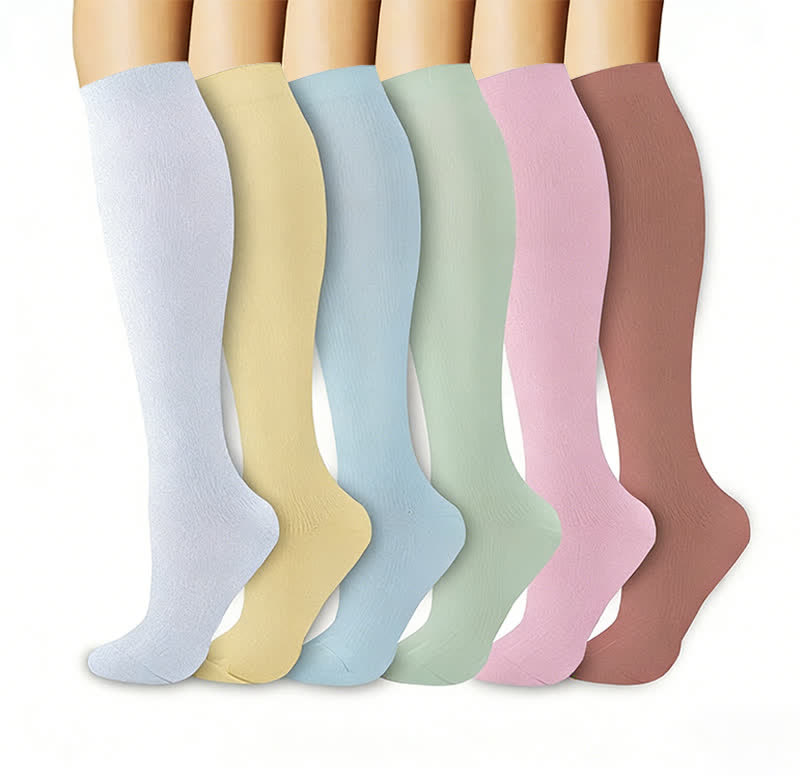 Pastel Solid Minimal Style Compression Socks(6 Pairs) - Multicolor - L/XL - image 0