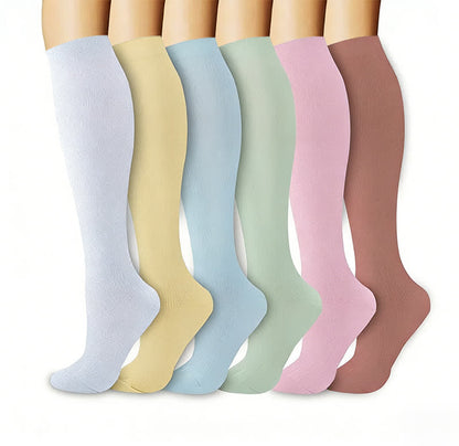 Pastel Solid Minimal Style Compression Socks(6 Pairs) - Multicolor - L/XL - image 0