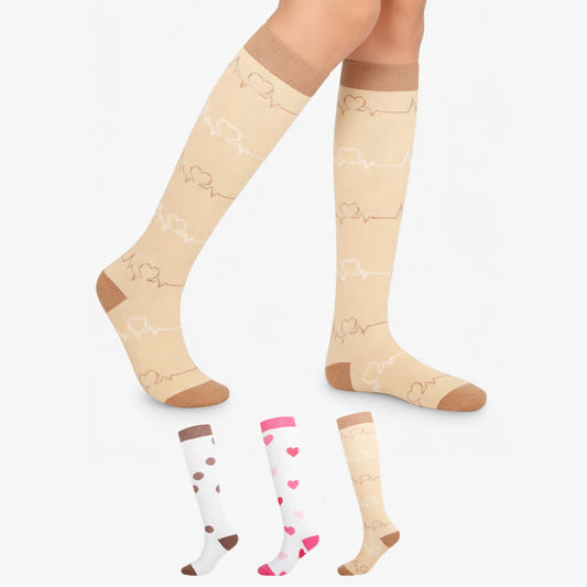 Pink Heart Knee High Compression Socks(3 Pairs) - Multicolor - S/M - image 0