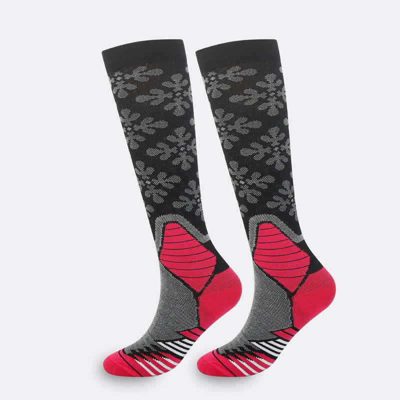 Snowflake Print Compression Socks(5 Pairs） - Pink - S/M - image 2