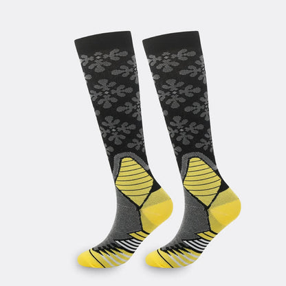 Snowflake Print Compression Socks(5 Pairs） - Yellow - S/M - image 6