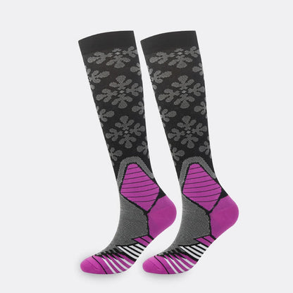 Snowflake Print Compression Socks(5 Pairs） - Purple - S/M - image 7
