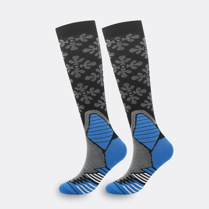 Snowflake Print Compression Socks(5 Pairs） - Blue - S/M - image 1