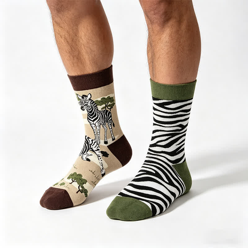 Playful Steppe Zebra Quarter Socks - Green - EU36-43(US3-9) - image 0
