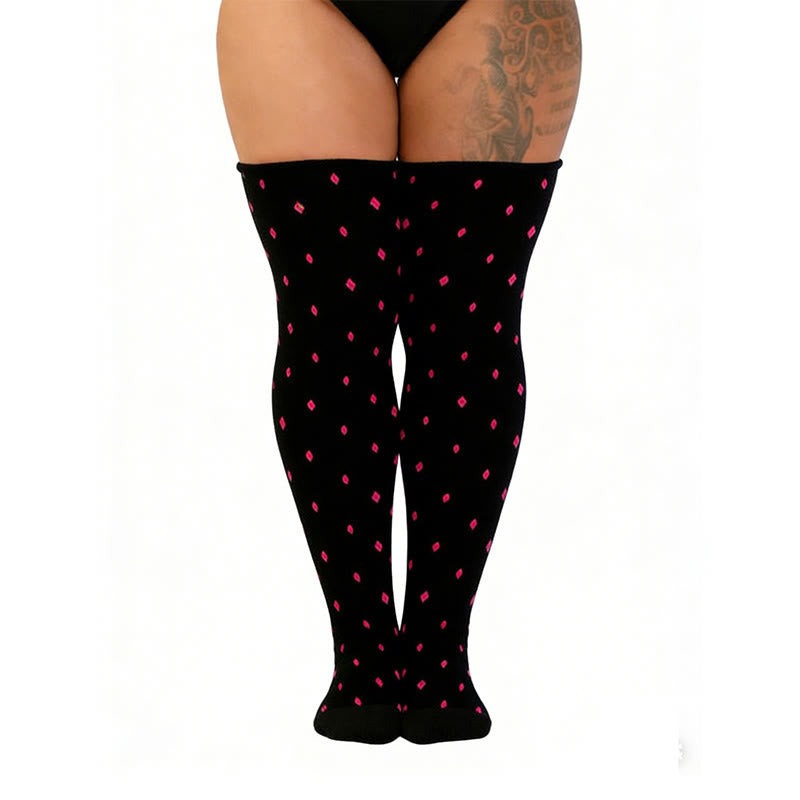 Polka Dots Heart Striped Thigh High Socks - Black - One Size - image 10