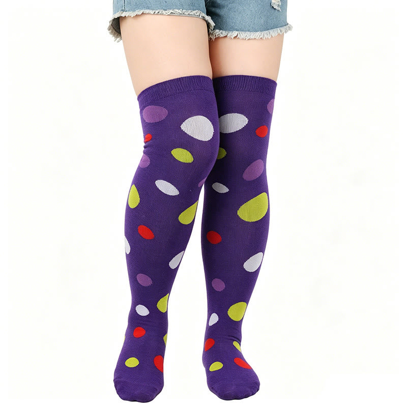 Polka Dot Thigh High Socks(3 Pairs) - Purple - One Size - image 8