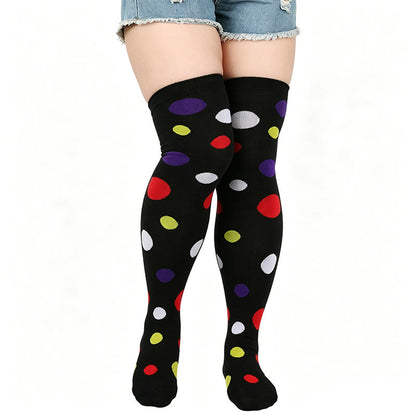Polka Dot Thigh High Socks(3 Pairs) - Black - One Size - image 6