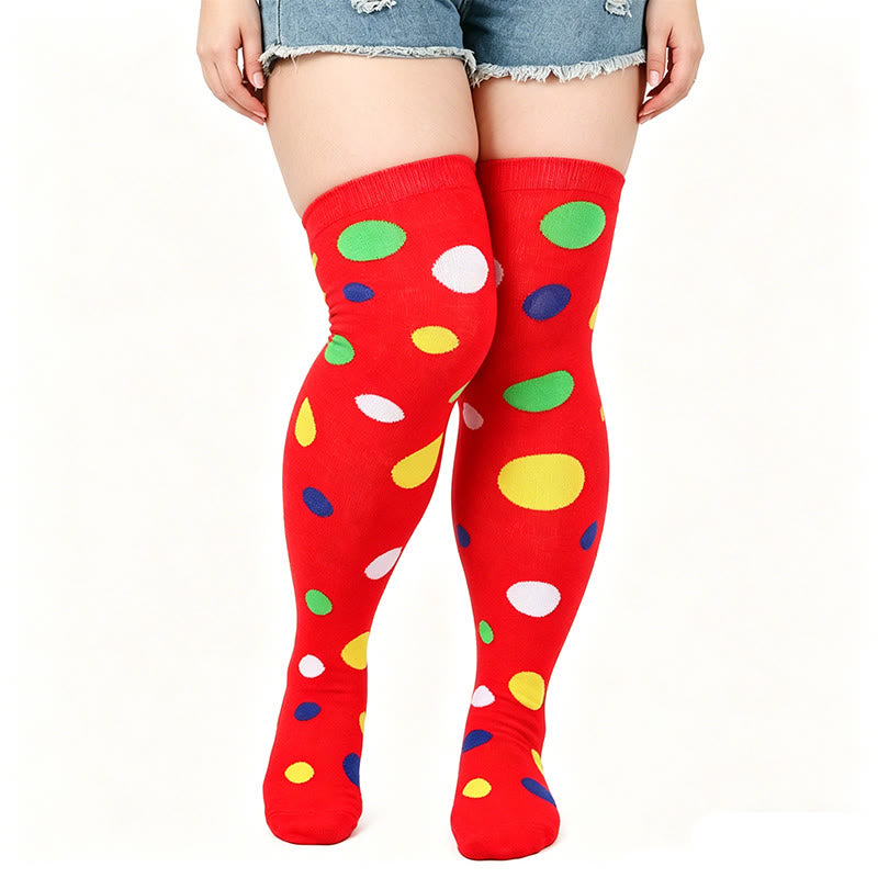 Polka Dot Thigh High Socks(3 Pairs) - Red - One Size - image 5