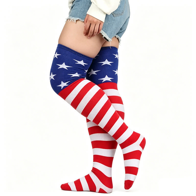 Star Stripe Thigh High Socks(3 Pairs) - C - One Size - image 1