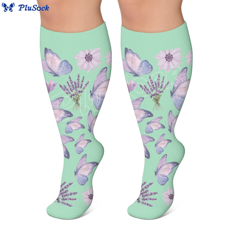 Plus Size Pastel Floral Butterfly Compression Socks - image 2