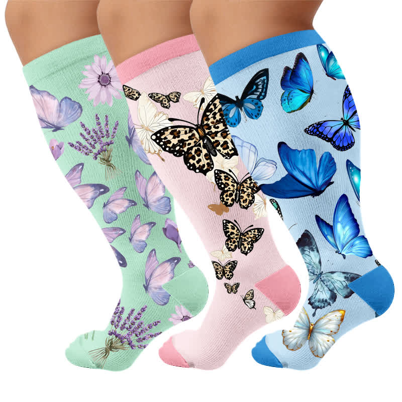 Plus Size Pastel Floral Butterfly Compression Socks - image 1