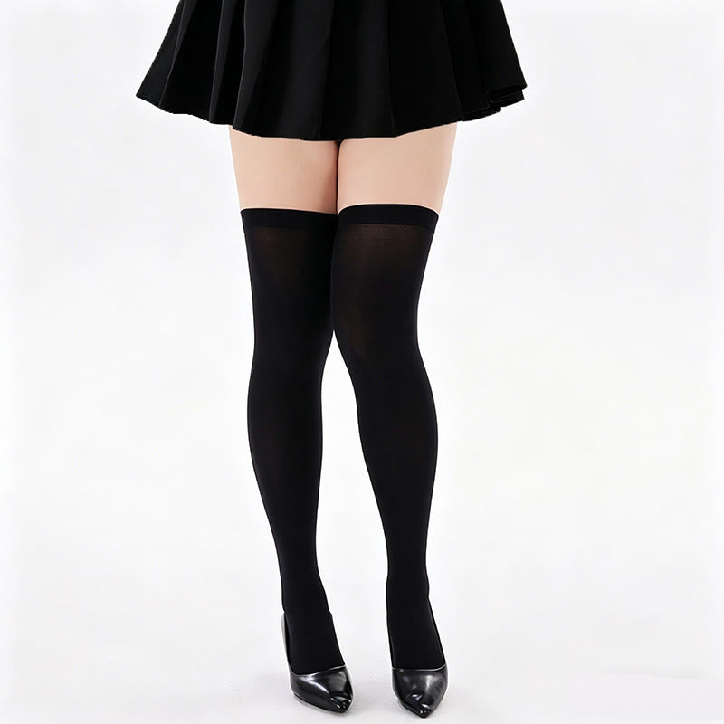 Solid Color Shaping Thigh High Socks(2 Pairs) - Black - One Size - image 4