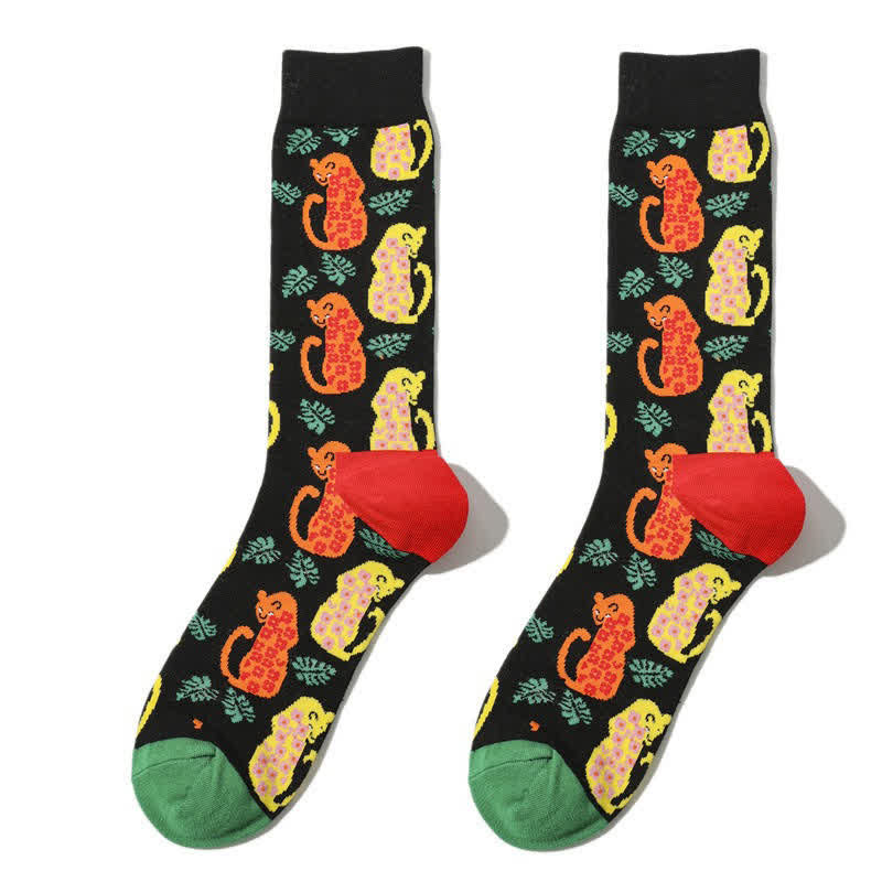 Forest Leopard Print Quarter Socks(3 Pairs) - Black - EU38-45(US5-11) - image 4