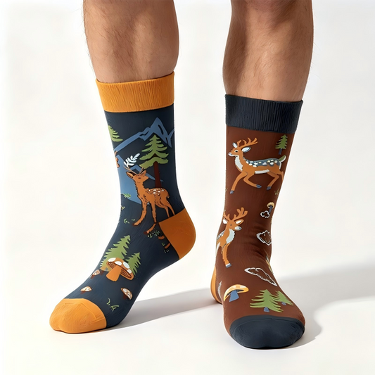 Forest Deer Cartoon Quarter Socks - Brown - EU36-43(US3-9) - image 0