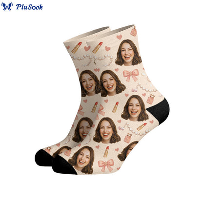 Lipstick Necklace Custom Face Socks - image 0