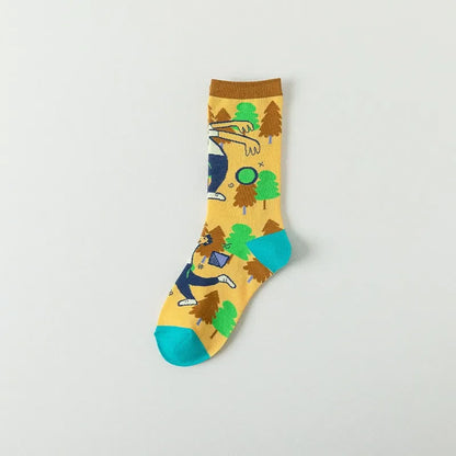 Cute Cartoon Characters Quarter Socks(4 Pairs) - Yellow - EU36-40(US3-7) - image 9