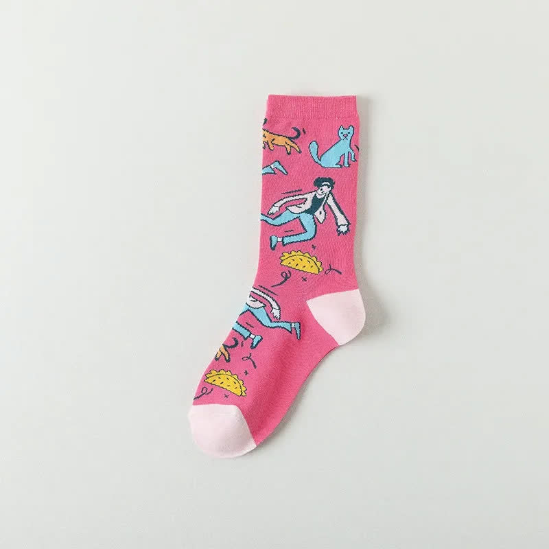 Cute Cartoon Characters Quarter Socks(4 Pairs) - Pink - EU36-40(US3-7) - image 7