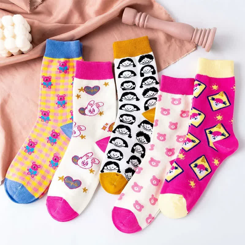 Sweet Cartoon Quarter Socks (5 Pairs) - Multicolor - EU35-41(US2-7.5) - image 1