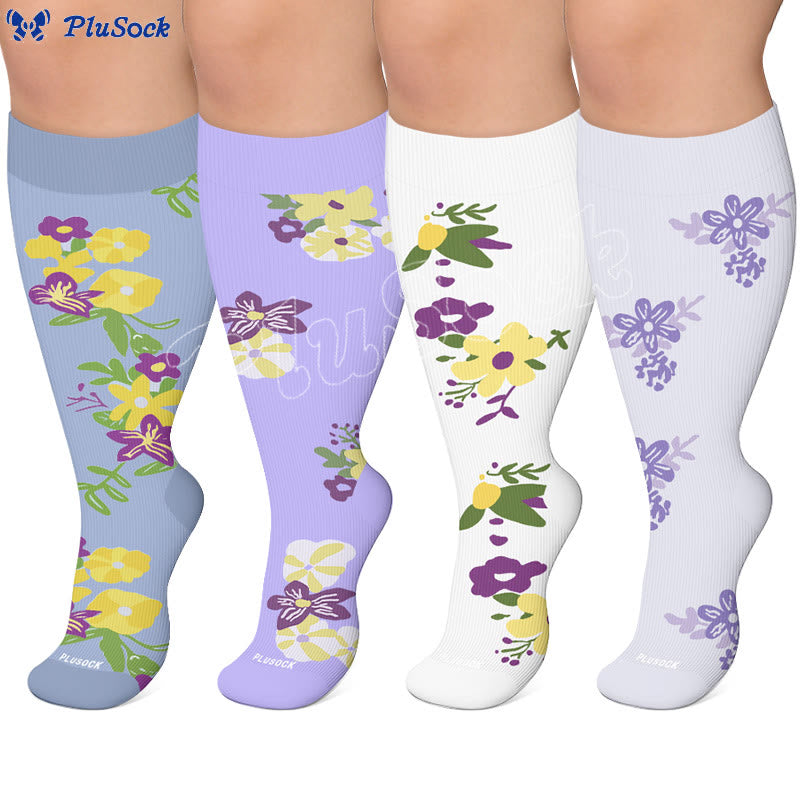 Plus Size Floral Compression Socks(4 Pairs) - image 0