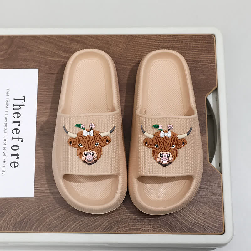 Highland Cow Cloud Cushion Platform Slippers - Khaki - EU44-45(US10-11) - image 11