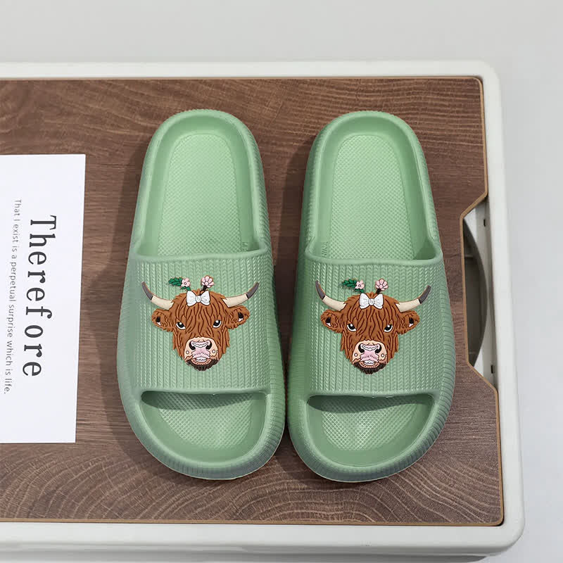 Highland Cow Cloud Cushion Platform Slippers - Green - EU44-45(US10-11) - image 6
