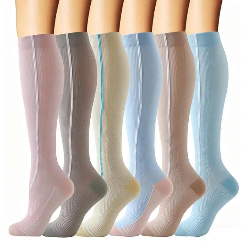 Ribbed Pastel Compression Socks(6 Pairs) - Multicolor - S/M - image 0