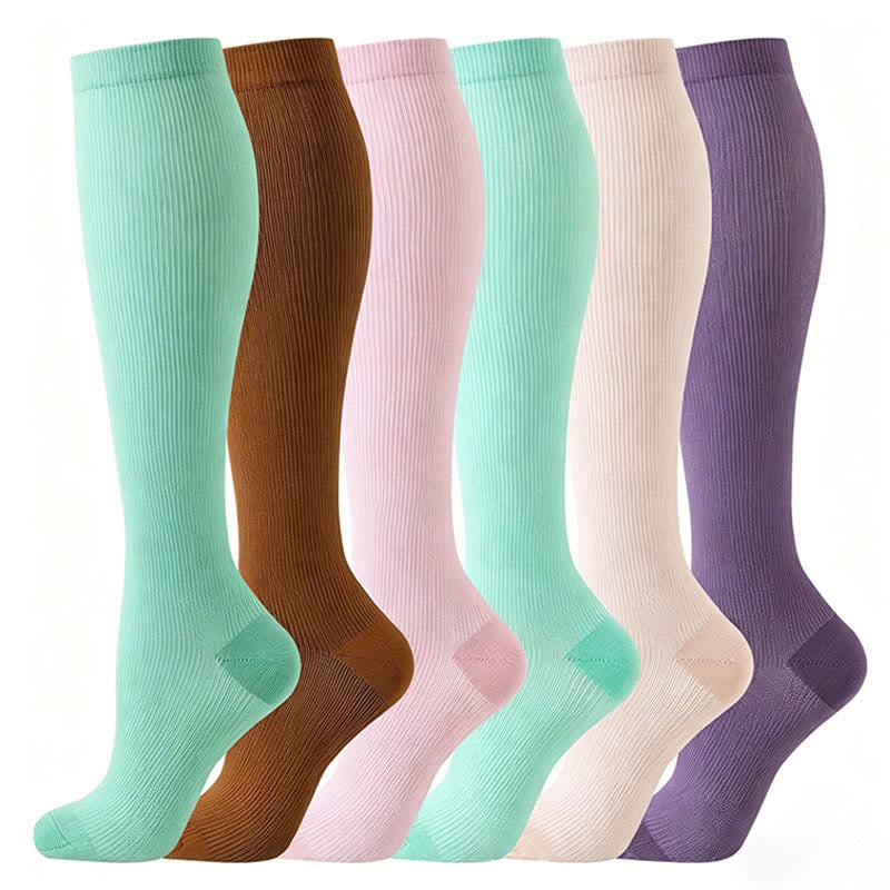 Pastel Colorblock Compression Socks(6 Pairs) - Multicolor - S/M - image 7