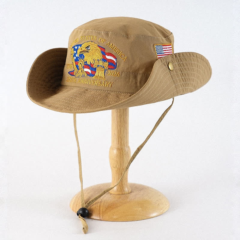 Flag Eagle Embroidered Outdoor Sun Hat - Khaki - One Size - image 3