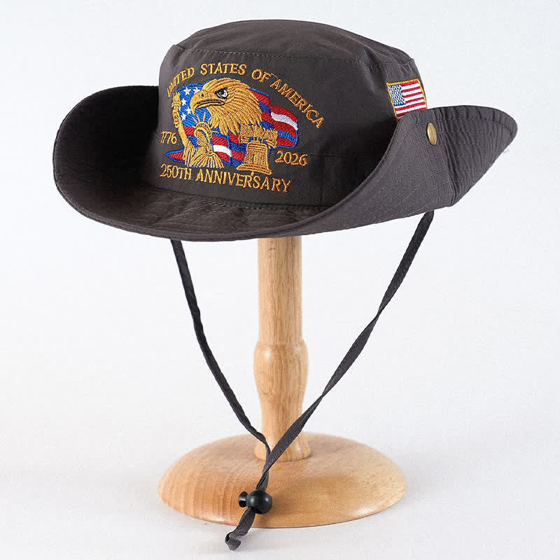 Flag Eagle Embroidered Outdoor Sun Hat - Dark Grey - One Size - image 5