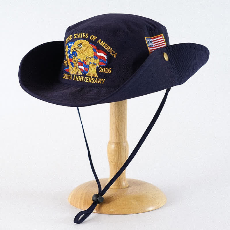 Flag Eagle Embroidered Outdoor Sun Hat - Navy Blue - One Size - image 2