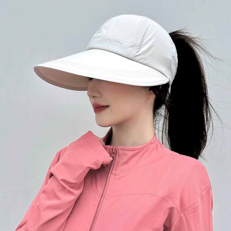 High Ponytail Opening Wide Brim Sport Sun Hat - White - One Size - image 3