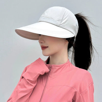 High Ponytail Opening Wide Brim Sport Sun Hat - White - One Size - image 3