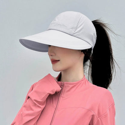 High Ponytail Opening Wide Brim Sport Sun Hat - Grey - One Size - image 4