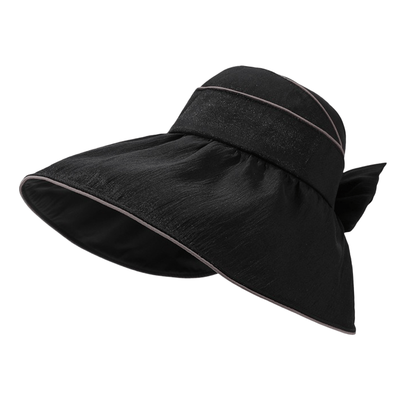 Bow Wide Brim Outdoor Sun Hat - Black - One Size - image 3