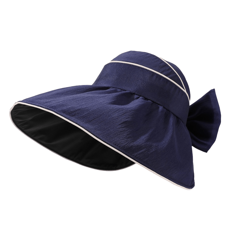 Bow Wide Brim Outdoor Sun Hat - Navy Blue - One Size - image 5