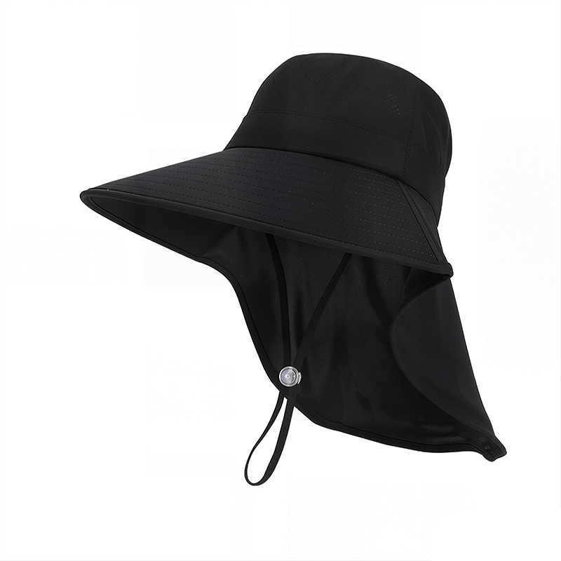 Wide Brim Shoulder Drape Travel Sun Hat - Black - One Size - image 9