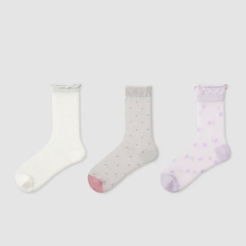 Sweet Dot Sheer Quarter Socks (3 Pairs) - Multicolor - EU35-39(US2-6) - image 1