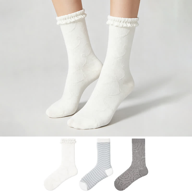 Ruffle Trim Stripe Sheer Quarter Socks (3 Pairs) - image 0