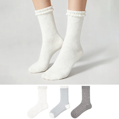 Ruffle Trim Stripe Sheer Quarter Socks (3 Pairs) - image 0