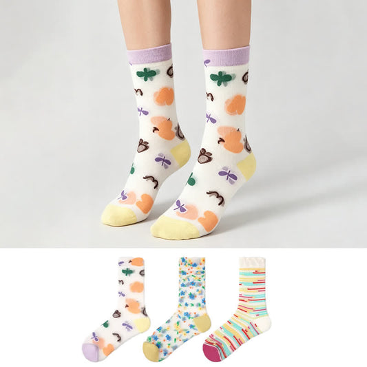 Playful Pattern Casual Sheer Quarter Socks(3 Pairs) - image 0