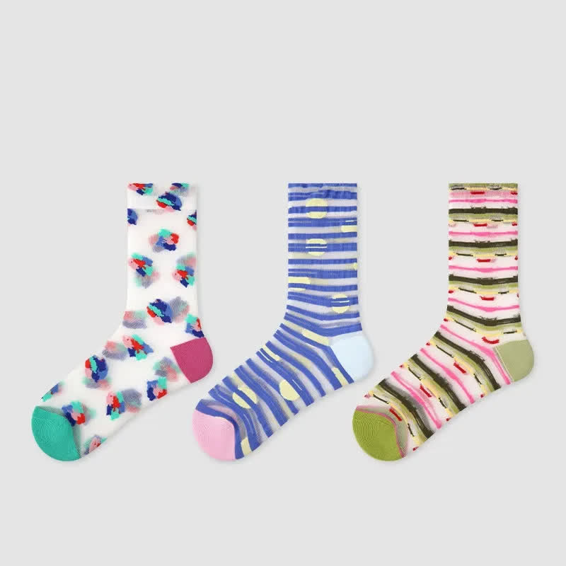 Watercolor Spot Sheer Quarter Socks (3 Pairs) - Multicolor - EU35-39(US2-6) - image 1