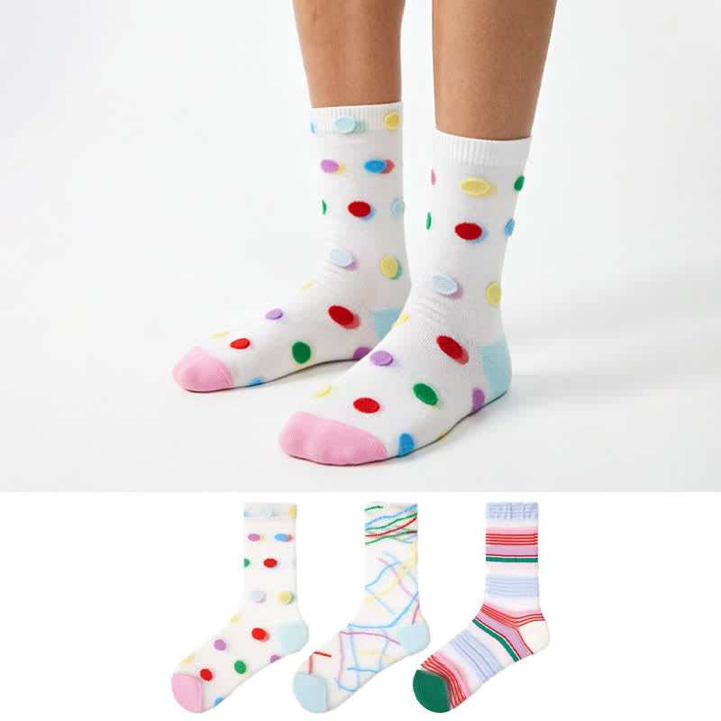 Colorblock Dot Sheer Quarter Socks (3 Pairs) - image 0