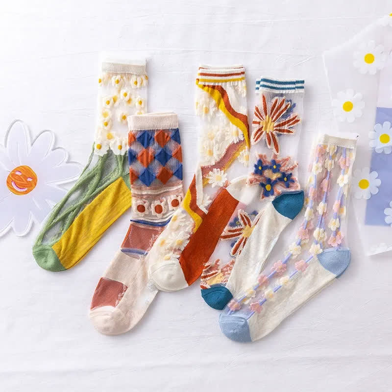 Sheer Daisy Lace Sheer Quarter Socks(5 Pairs) - image 5